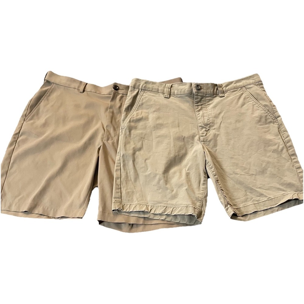 Lot Of 2 Chino Shorts Mens Sz 33-34 Eddie Bauer Beige Casual Golf Athleisure